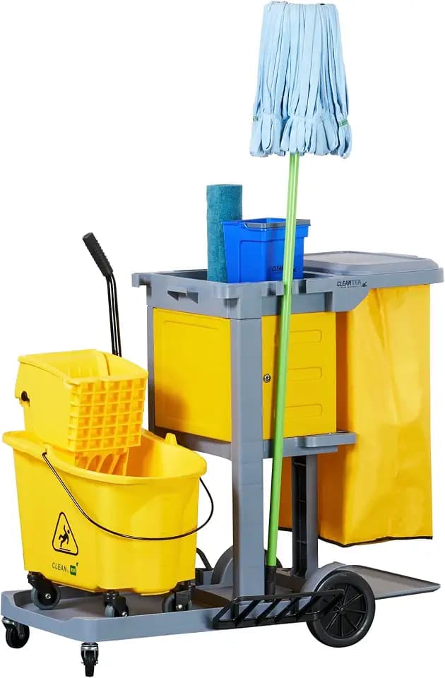 Restaurantware Gray Shelf Janitor Cart, 44.1 x 28 x 39 in