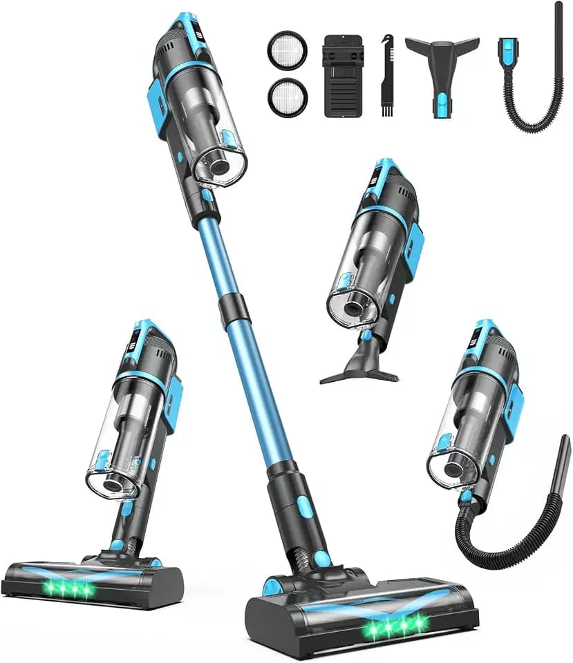 DEVOAC V15 Cordless Vacuum Cleaner, 45Kpa Suction & Brushless Motor Stick Vacuum, Rechargeable Battery with 45mins Runtime, LED Display, 6 in 1 Handheld Vacuum for Home Hard Floor Carpet Pet Hair