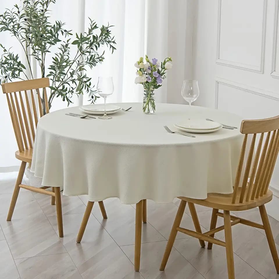 maxmill Round Textured Tablecloth Spill-Proof Wrinkle Free Soft Jacquard Table Cloth for Circular Table Cover, for Dining Room Buffet Banquet Parties Holiday Dinner, 70 Inch Ivory