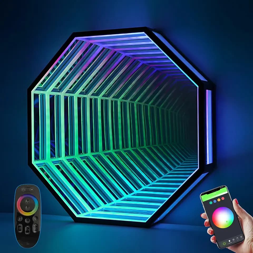 3D Infinity Mirror Light, 12in/30cm Octagon RGB Tunnel Light, 358 LEDs