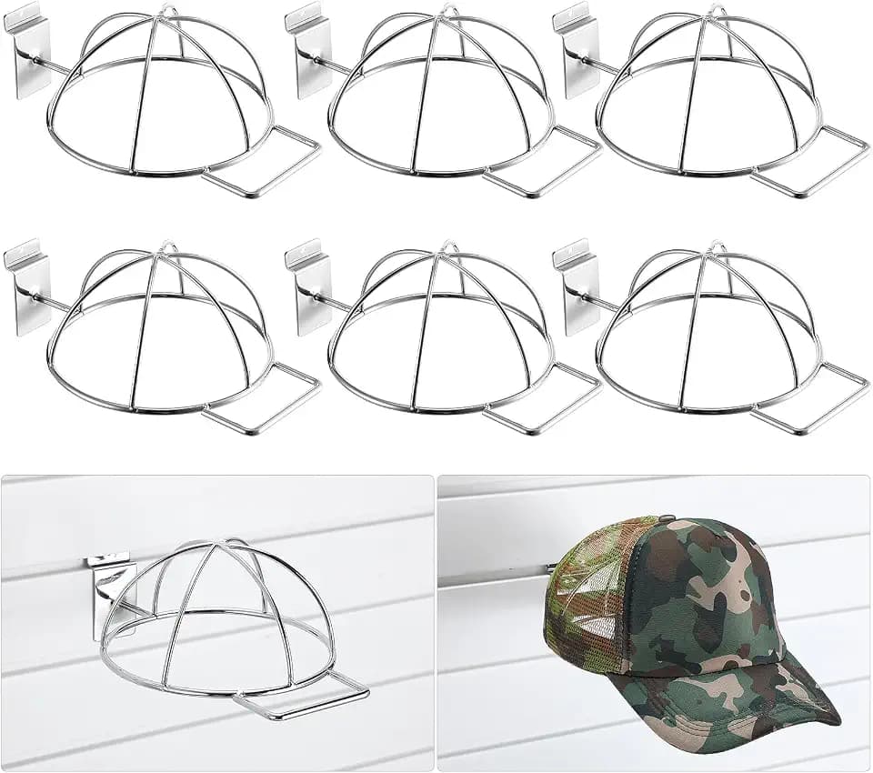Barydat 6 Pcs Slat Wall Hat Display Wire Headwear Rack Slatwall Accessories Metal Retail Display Racks for Baseball Hats Beanies Wigs Organization, Home, Retail Store, Warehouse(Silver)
