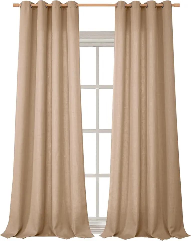 BGment Faux Linen Curtains for Living Room, 52 x 95 Inch, Tan 2 Panels