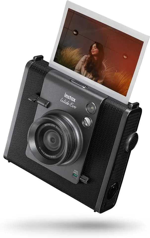 FUJIFILM instax Wide Evo™ Hybrid-Sofortbildkamera mit Display für Große Bilder | Selfiespiegel, Weitwinkel & 100 Kreative Effekt-Kombinationen | mit Smartphonedrucker-Funktion per Bluetooth | Black