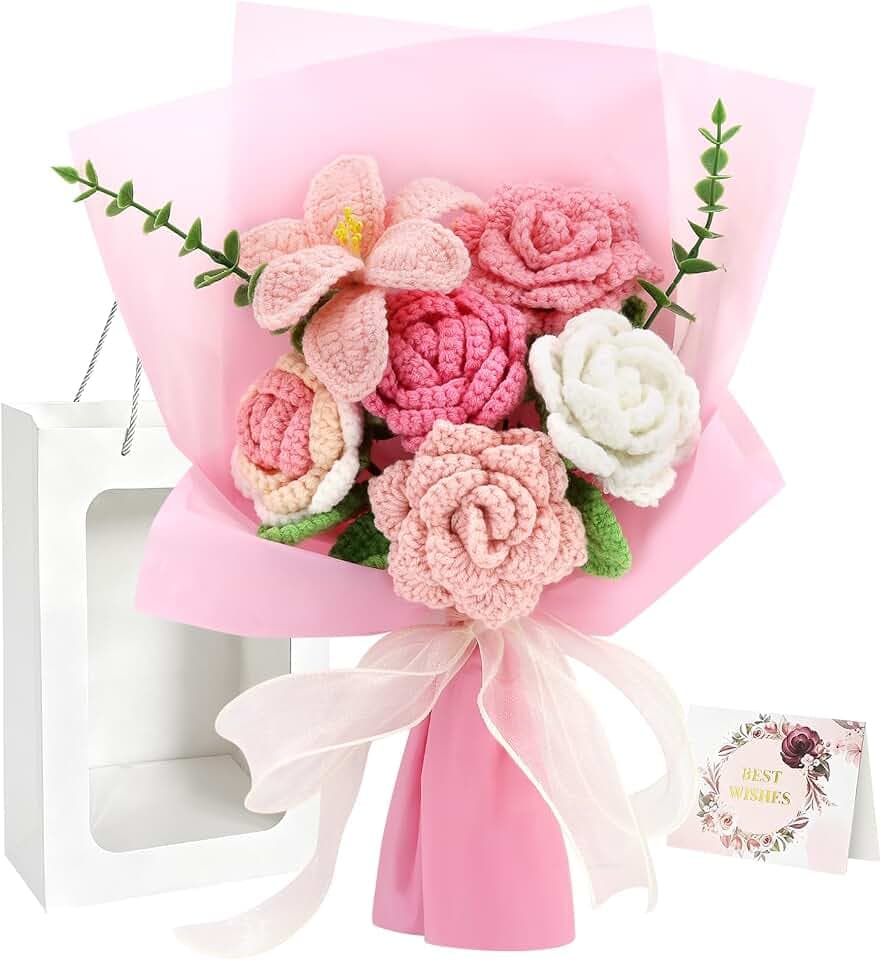 Marvogo Handmade Crochet Flower Bouquet,Crochet Flowers for Loved Ones