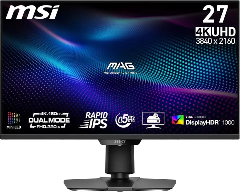msi MAG 274UPDF E16M Gaming Monitor 27" 4K UHD, Rapid IPS Panel 3840 x 2160, 0.5ms Reaktionszeit, DisplayHDR 1000, Mini-LED, Dual-Mode, HDMI 2.1, DP 1.4a, USB-C (15W PD)