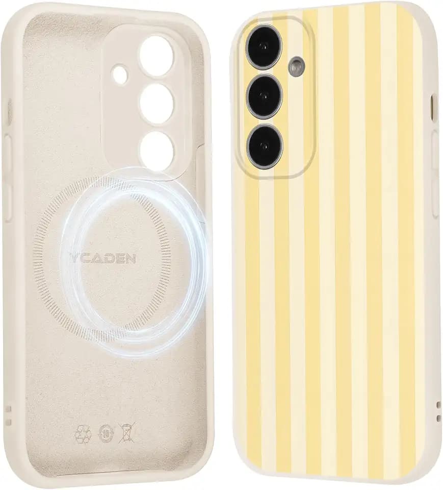 Xylota für Samsung Galaxy S25 5G Magnetisch Hülle für Magsafe, Aesthetic Gestreifte Streifen Muster Motiv Design Gelb Silikon Handyhülle Mädchen Frauen Schutzhülle für Samsung S25 5G 6,2'' Case, 01