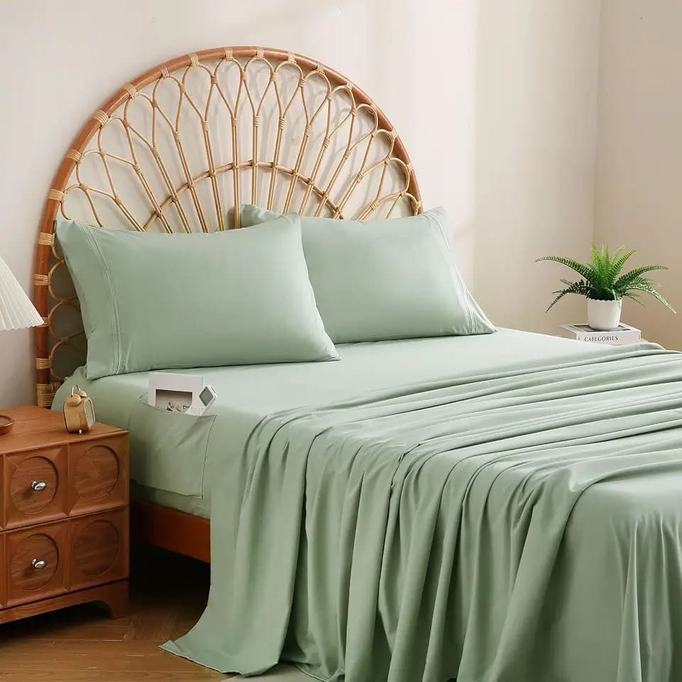 JSD Sage Green Full Microfiber Sheet Set Side Pocket, Deep Pocket with Corner Straps