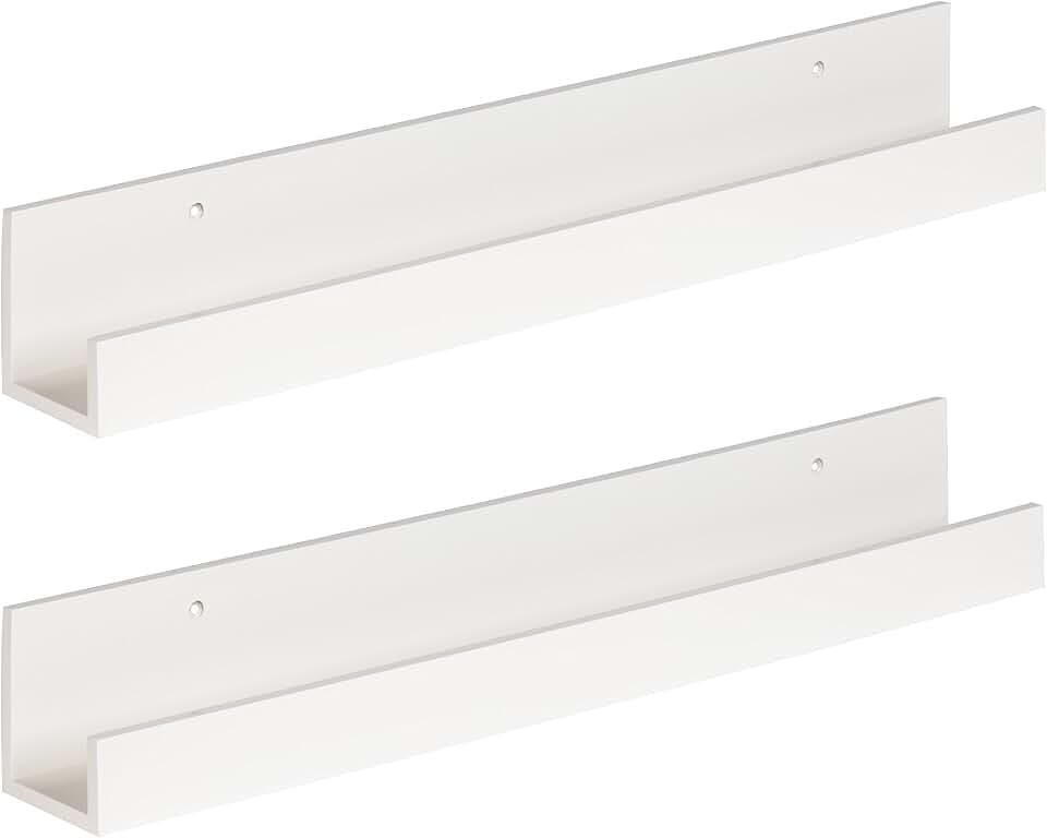 Kate and Laurel Levie 24 inch 2-Pack Wood Floating Wall Shelf Picture Frame Holder Ledge, White