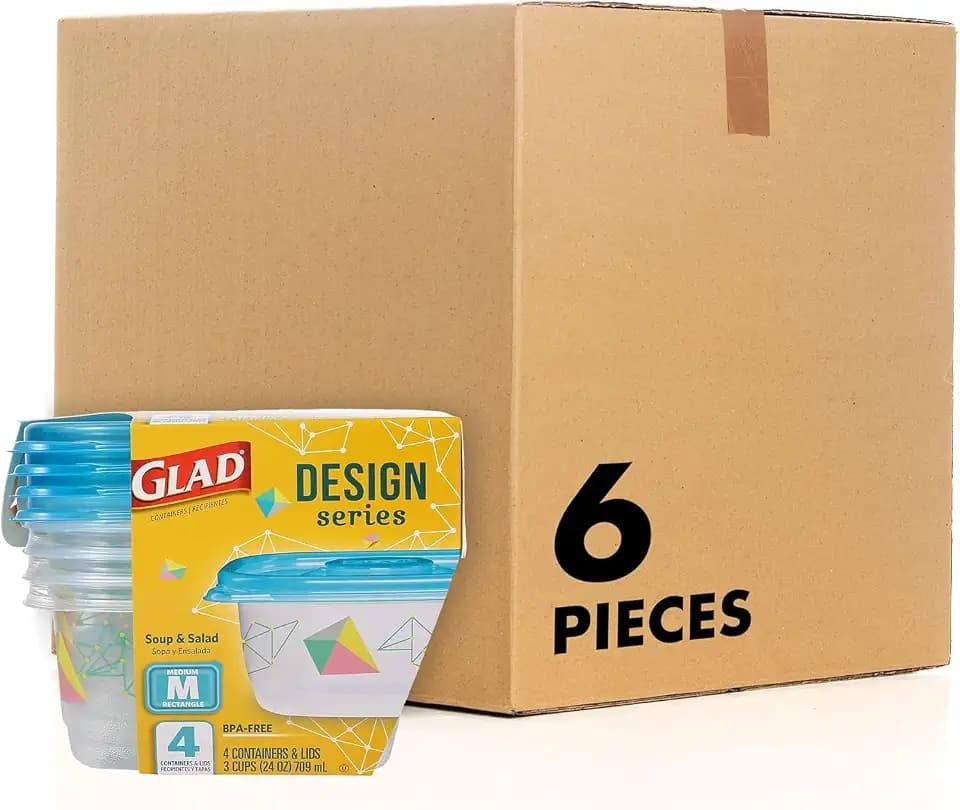 Glad GladWare Design Series Medium Rectangle Containers, 24 Oz, 4 Ct, 6-Pk