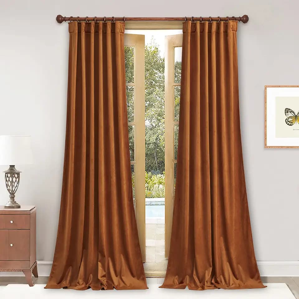 StangH Burnt Orange Velvet Curtains Back Tab Fall Holiday, W52xL108, 2 Pcs