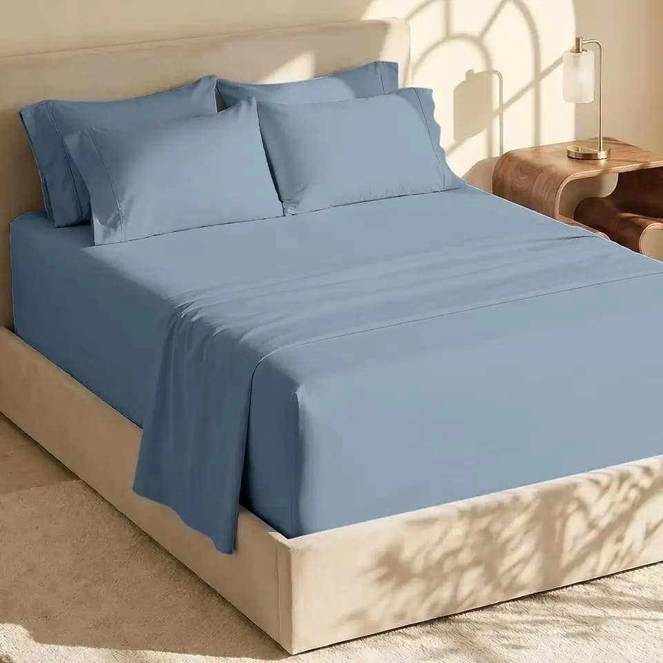 Hearth & Harbor Bed Sheets, Luxury Soft 6 Piece Bed Sheet Set Extra Deep Pocket Fitted Sheets Fits Mattress up to 21", Double Brushed Bedding Sheets & Pillowcases, Queen, Soft Blue