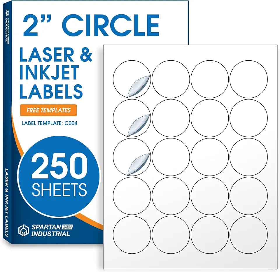2" Round Stickers for Laser & Inkjet, Spartan Industrial Template C004
