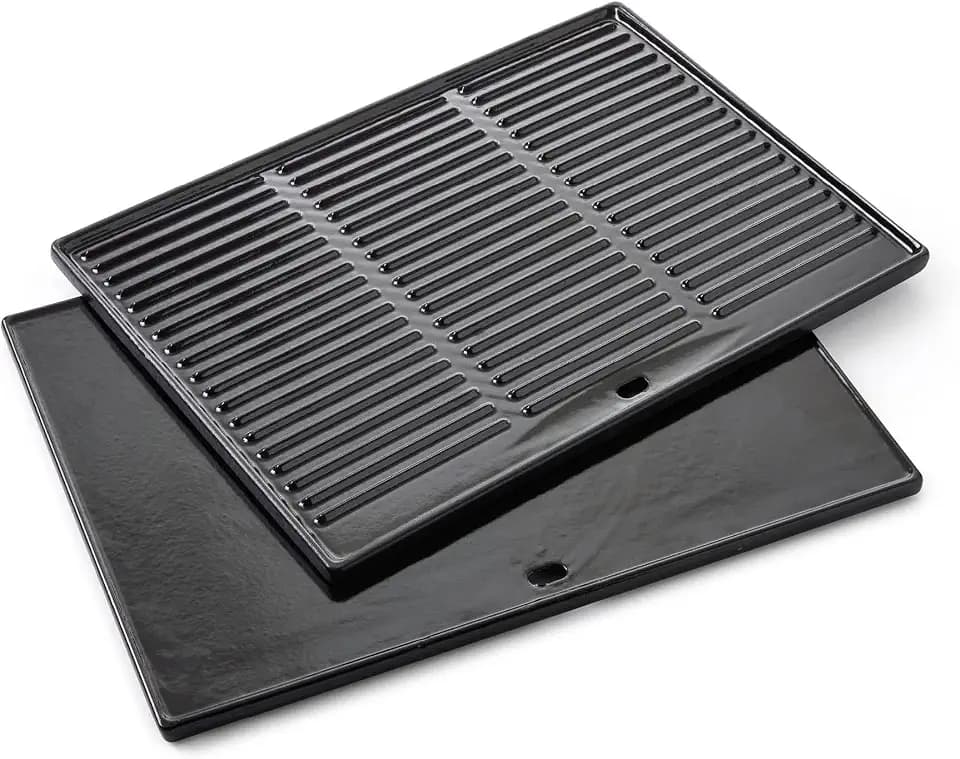 barbecook Universal Grillplatte Gusseisen mit flacher und gerippter Seite, Plancha Grillplatte für Gasgrill, rechteckig, 43 x 35 cm 2232011000 Schwarz