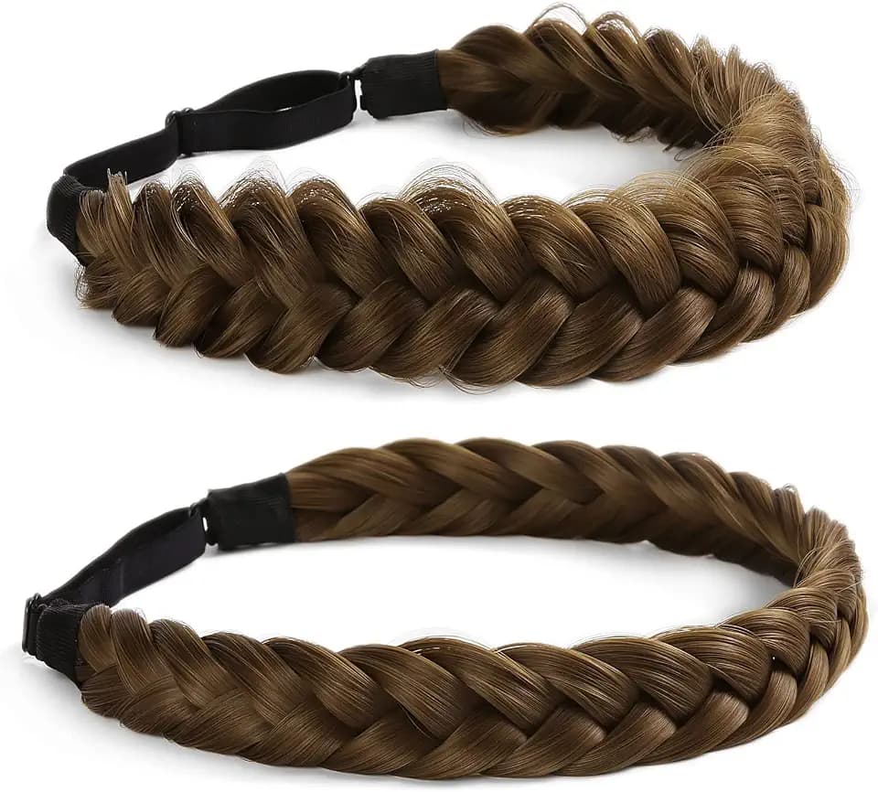Braid Headband 2 3 Strands combinations Messy Wide Chunky Fluffy Elastic Stretch Hairpiece Braided Headband Women Girl Beauty accessory (Braid pioneer B)