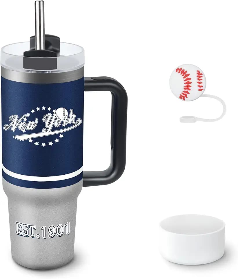 Tumbler 30oz Straight Skinny Car Cups With Insulated Cup Sleeve Portable Handle, Sports Travel Coffee Mug, Stainless Steel, Insulated,Classic Collection Gifts for Fans