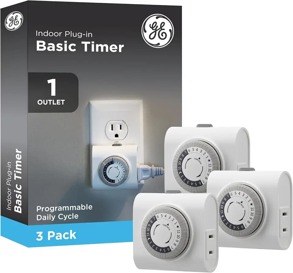 GE 24‑Hour Plug-in Mechanical Timer Outlet, 1 Polarized Outlet, 3 Pack