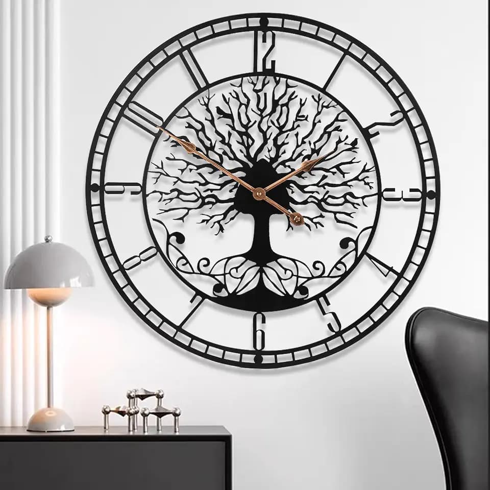 Dankeit Tree of Life Wall Clock, 24inch Black Metal Wall Clock, Silent Quartz Movement, Modern Home Decor