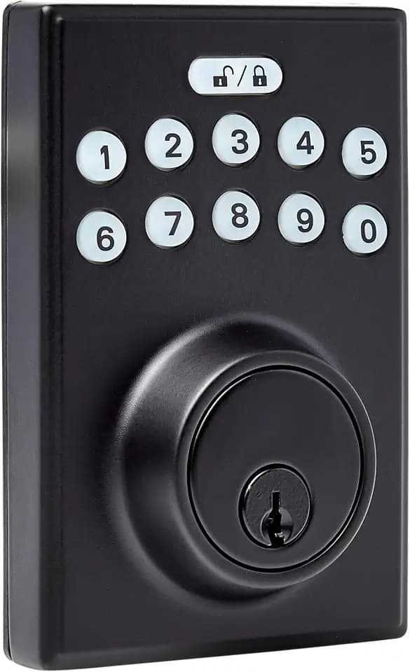 Amazon Basics Electronic Keypad Deadbolt Door Lock with Auto Lock, Touch-Control Keyless Entry, Customizable User Codes, Easy Installation, Contemporary, Matte Black, 1-Pack