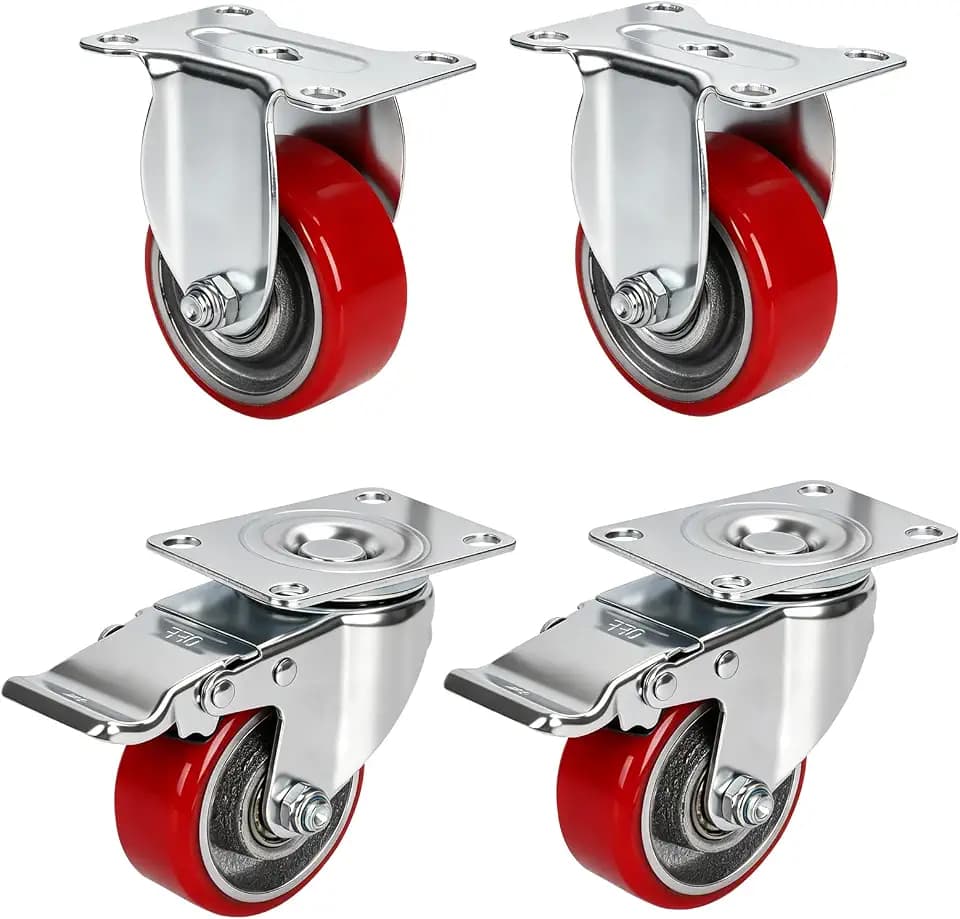 Caster Wheels 3 inch,Load 1400 Lbs,Casters Set of 4,(2Brake&2Rigid)