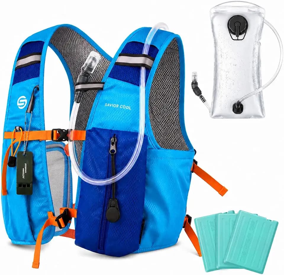 Cooling Hydration Vest with 2L BPA-Free Water Bladder, Running Vest with 3 Removable Cooling Packs, Lightweight Outdoor Pack for Hot Weather, Hiking, Cycling, Training