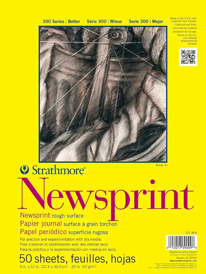 Strathmore 300 Series Tape Bound Newsprint Pad, 32 lb. Rough Paper, 9 X 12 inches, 50 Sheets (307-809)