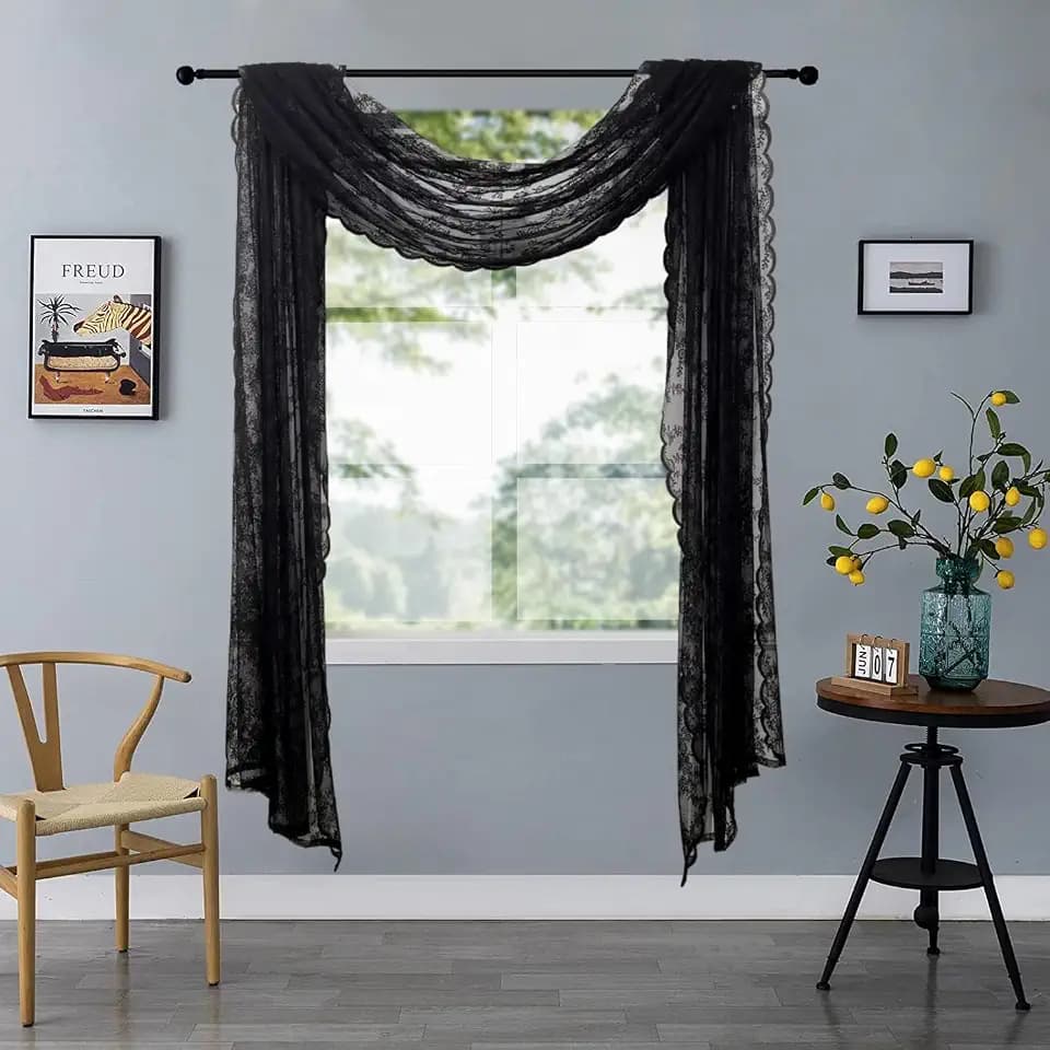 Romatic Lace Embroidery Window Scarf Sheer Curtain for Wedding/Ceremony 1PC
