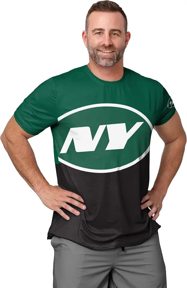 FOCO NFL Mens NFL Team Logo Cropped Big Logo Rash Guard Swim Shirt
