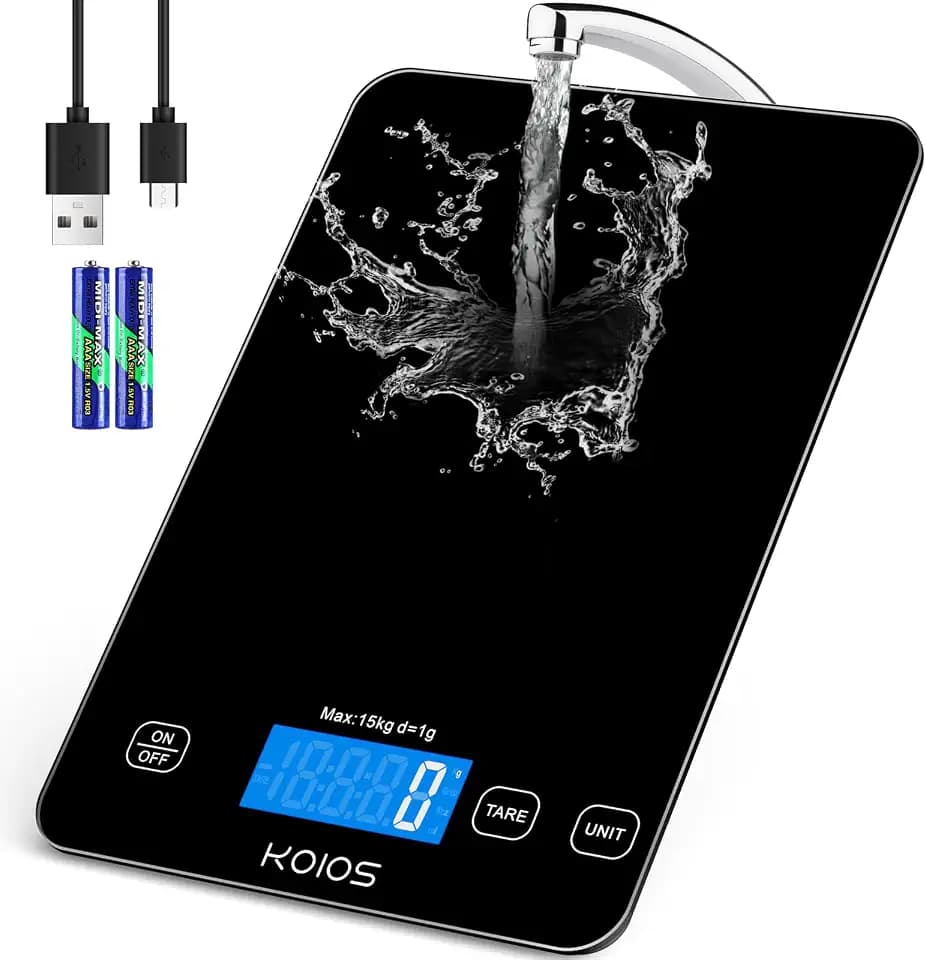 KOIOS 33lb Kitchen Scale 0.1oz Precision,Batteries & USB-C Charging(Black)