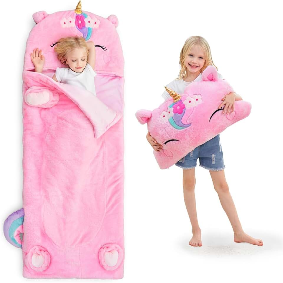 iPlay, iLearn Kids Unicorn Sleeping Bag, Toddler Girl Daycare Plush Nap Mat