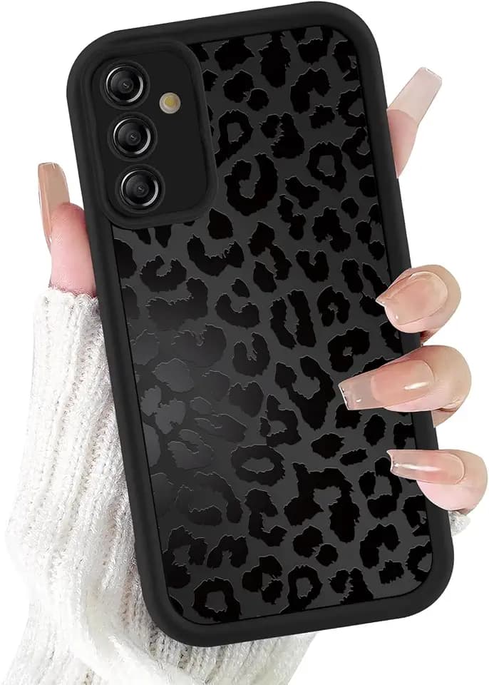 ZhuoFan Hülle für Samsung Galaxy A55 5G 6,5”, Aesthetic Leopard Muster Handyhülle Schwarz Matte Schutzhülle Ultra Weich Silikon Dünn TPU Case Stoßfest Kratzfest Bumper Cover, 05