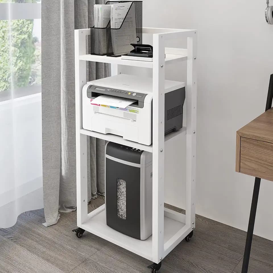 Natwind 3-Tier Tall Printer Stand,Shredder Stand Computer Host Holder,White