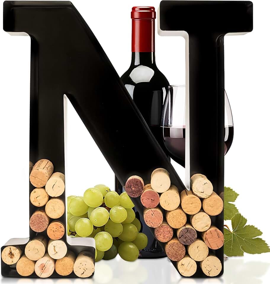 will's Wine Cork Holder - Metal Monogram Letter (N), Black, Large | Wine Lover Gifts, Housewarming, Engagement & Bridal Shower Gifts | Personalized Wall Art | Home Décor
