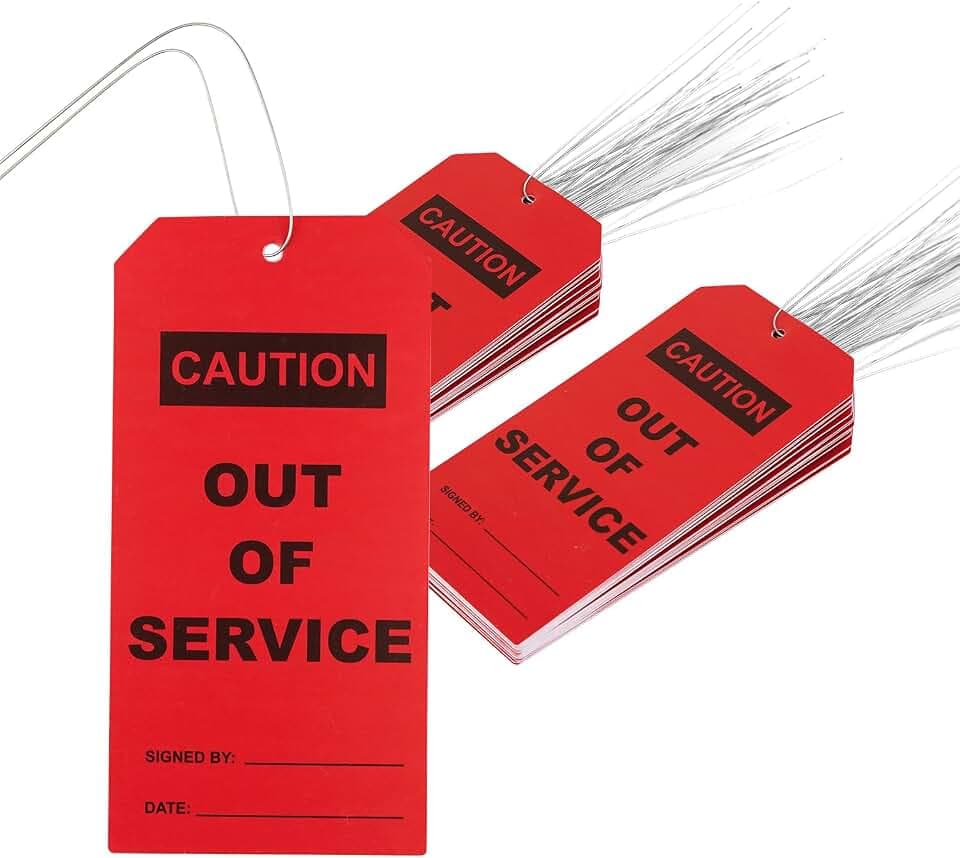 100 pcs Out of Service Tags with Pre-Attach Wire,Red PVC Plastic Maintenance Required Tags(100)