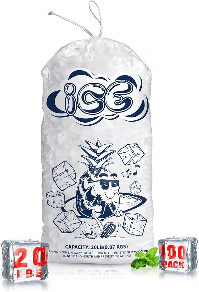 100 Pack Ice Bags 20 lb with Drawstring, Heavy-Duty Ice Bags for Ice Machine(2 Mils Thickness)
