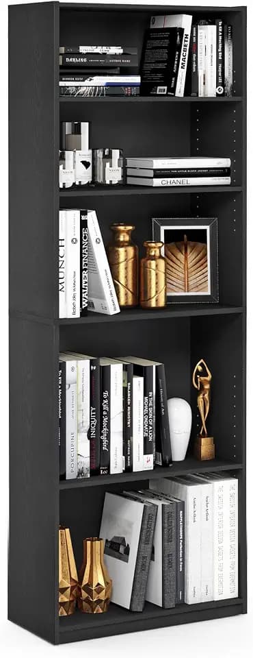 Furinno Jaya 5-Tier Book Shelf with Adjustable Shelves, Blackwood