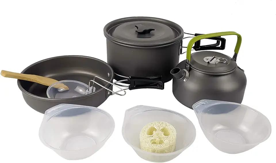 Camping Cookware Set Aluminum Nonstick Portable Outdoor Tableware Kettle Pot Cookset Cooking Pan Bowl for Hiking BBQ Picnic