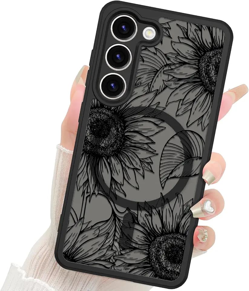 Fiyart Designed for Samsung Galaxy S23 Case Matte Flowers 6.1"-Black