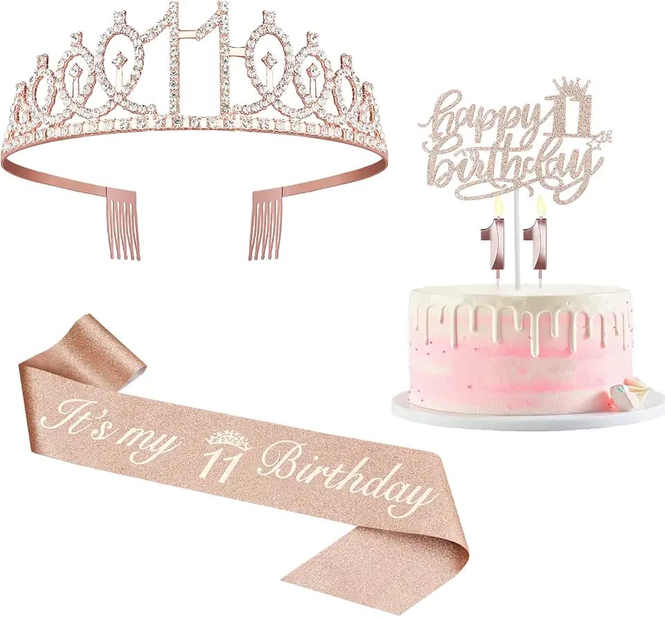 Juesly 11th Birthday Decorations for Girls Rose Gold Party Supplies