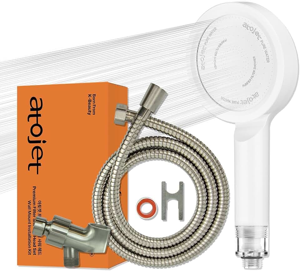 Premium Filter Showerhead Designed With Korea's Luxury Beauty Philosophy - Carbon Composite Filter | Single 1 month Set (Hose, Mount, Teflon Tape, Wrench) (JNE300W-SET-SNG)