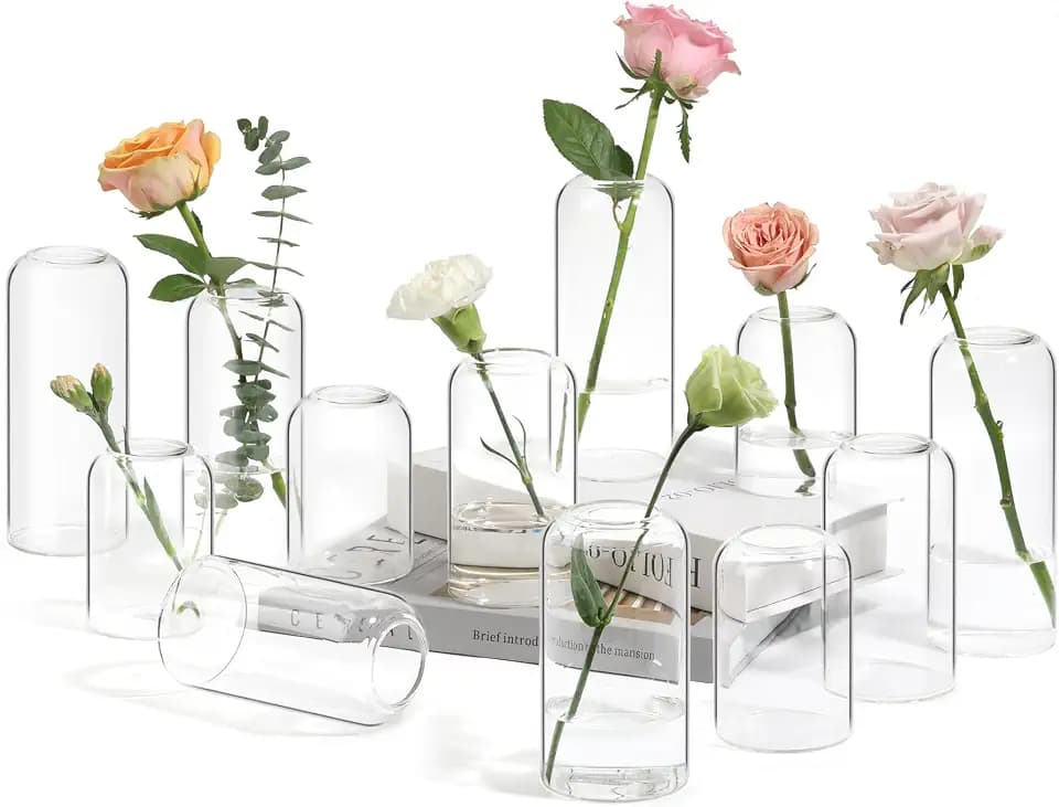 ComSaf Glass Bud Vases in Bulk, Clear Small Flower Vases, Set of 12