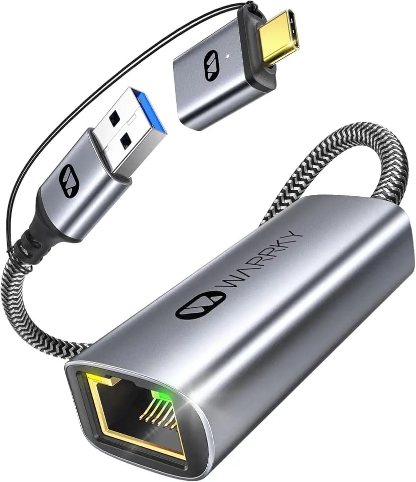 WARRKY USB LAN Adapter, 1Gbps Ethernet, 2-in-1 USB 3.0 und USB-C auf RJ45 Netzwerk. Kompatibel Mit MacBook Pro, iPad Pro, iPhone 15, Surface, XPS, Windows, Linux