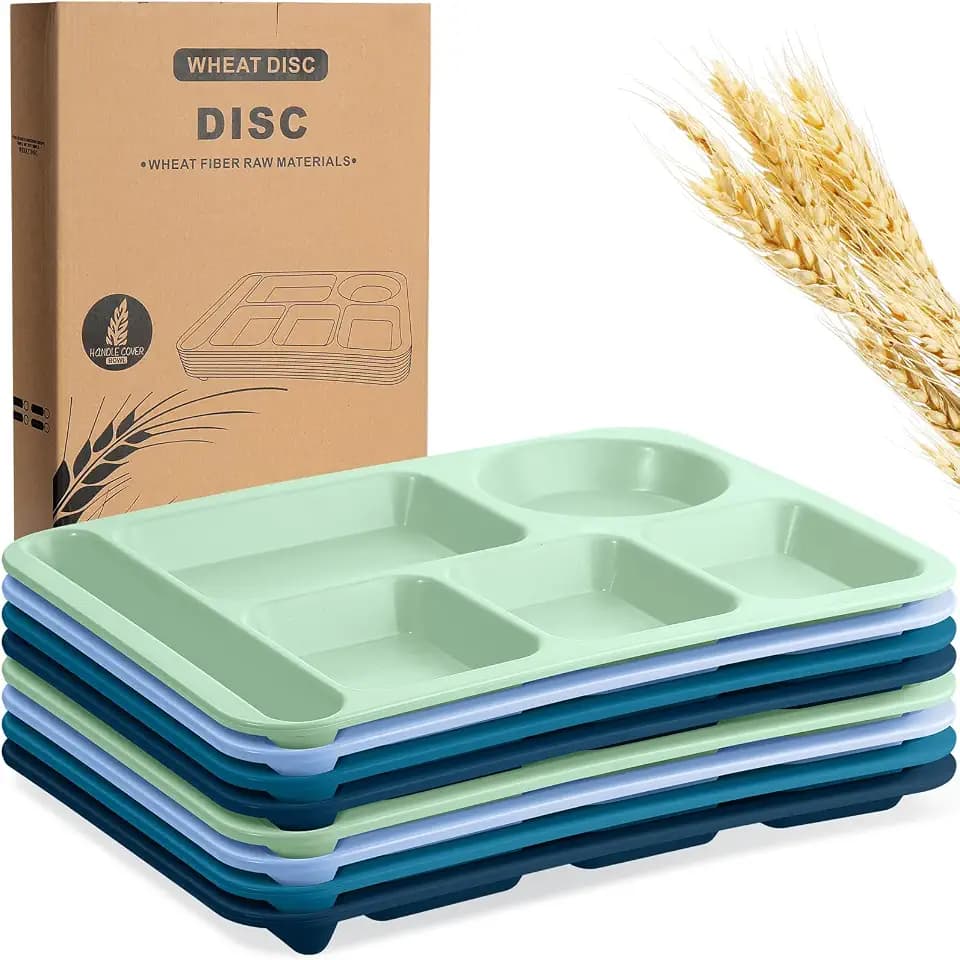 Pinkunn 8 Pcs 14" Divided Plates for Adults, Green, Blue Series