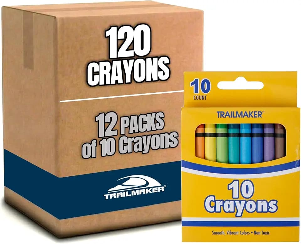 Trail maker (12 Pack Bright Wax Coloring Crayons in Bulk, Wholesale Packaging - 10 Per Box, 120 Crayons total