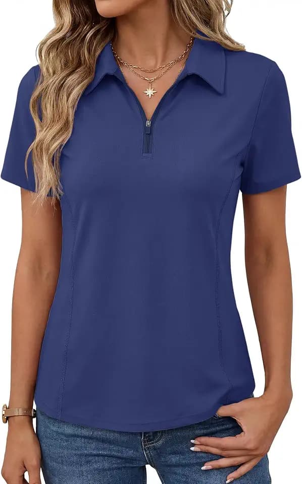 LOMON Women’s Short Sleeve Athletic Polo Shirt High Performance Stretch Quarter Zip Top for Golf Tennis
