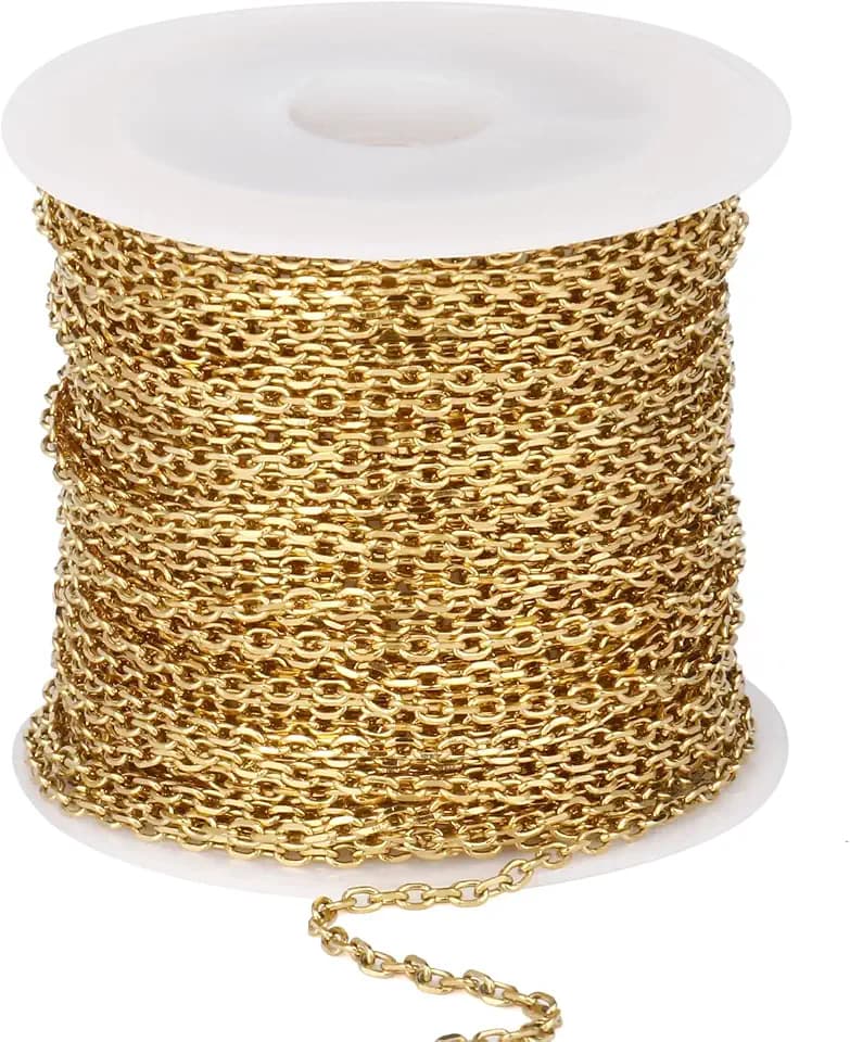 33FT 2mm 18K Gold PVD Plated Rolo Cable Chains Roll Bulk for Jewelry Making