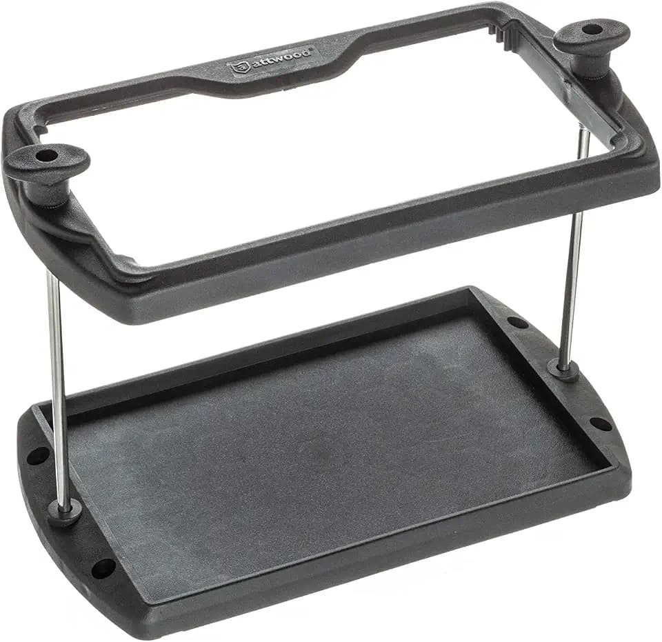 Attwood 9096-5 USCG-Approved 24 Series Heavy Duty Adjustable Hold-Down Marine Boat Battery Tray, Black