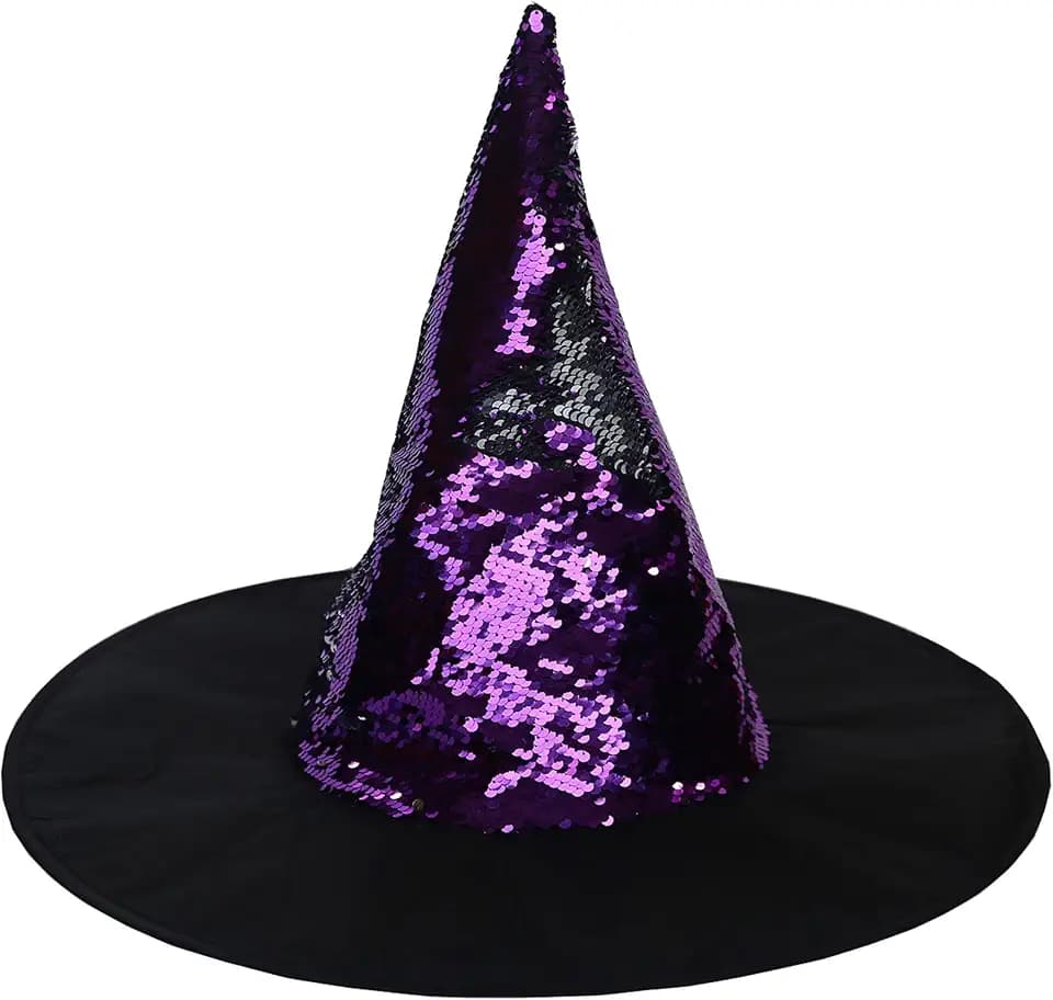 Halloween Reversible Sequin Witch Hat. Reversible Sequin Costume Party Hat. (Purple & Silver)