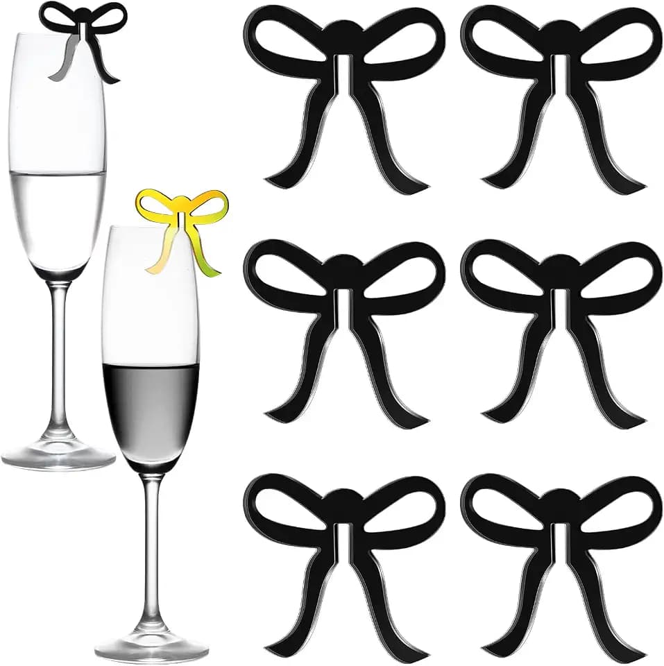 CroBlissful 36 Pcs Bow Drink Markers Coquette Wine Glass Acrylic Tag