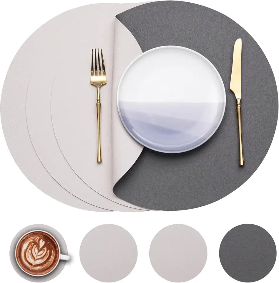 Myir JUN 15 Inches Round Placemats Set of 4 Faux Leather Place Mats