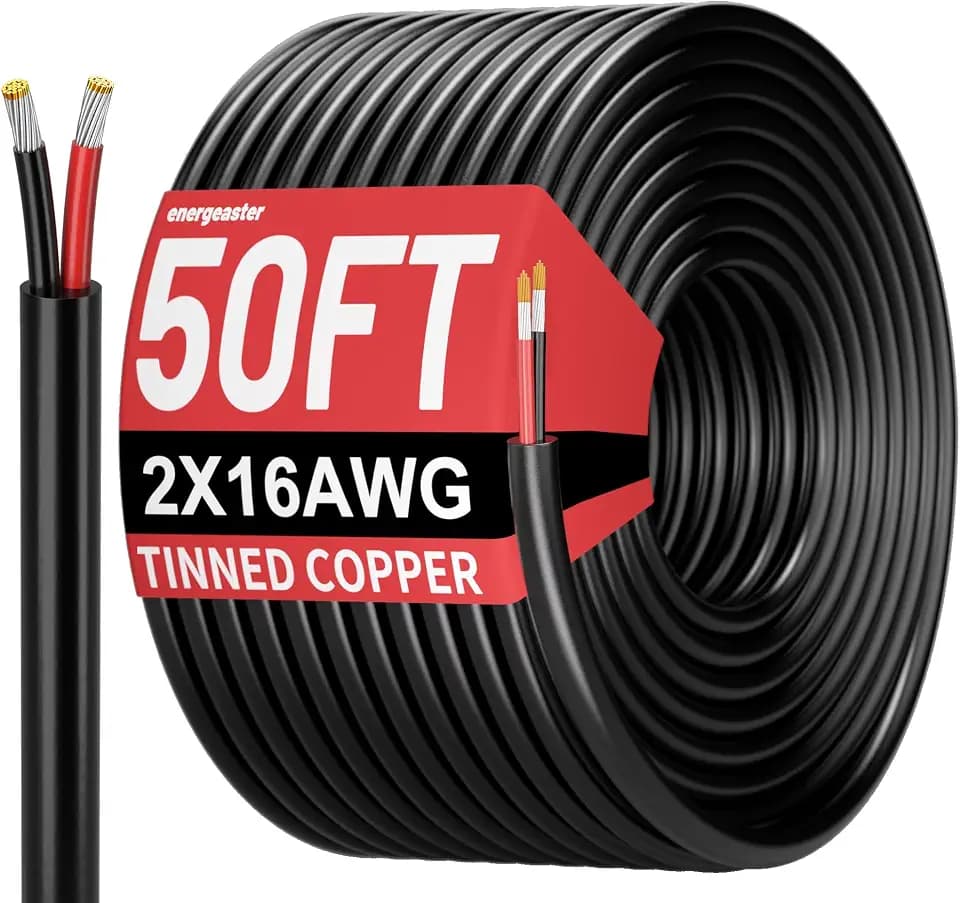 Energeaster 50FT 16 Gauge Wire 2 Conductor Electrical Wire, Tinned Copper